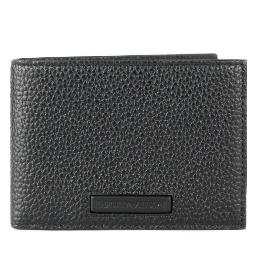 NEW Emporio Armani Black Bi-Fold Organizer Wallet Grainy Pebbled Leather NWT - Picture 2 of 7